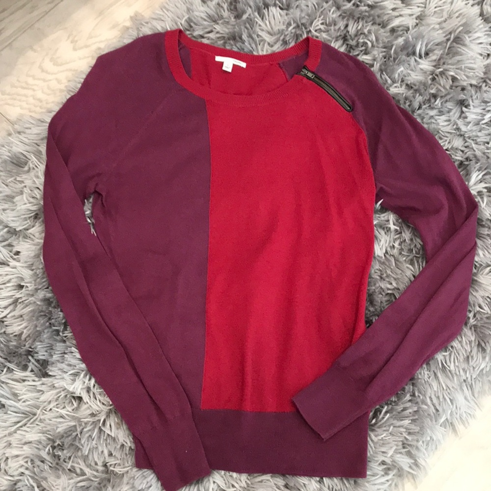 Halogen Maroon/Purple sweater- zipper accent. Long sleeve, size Small